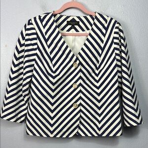 Talbots Blue & White Stripe V-Neck Crop Jacket 10